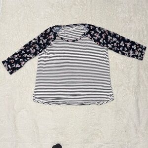 Maurices Navy Floral Sleeve Striped Top